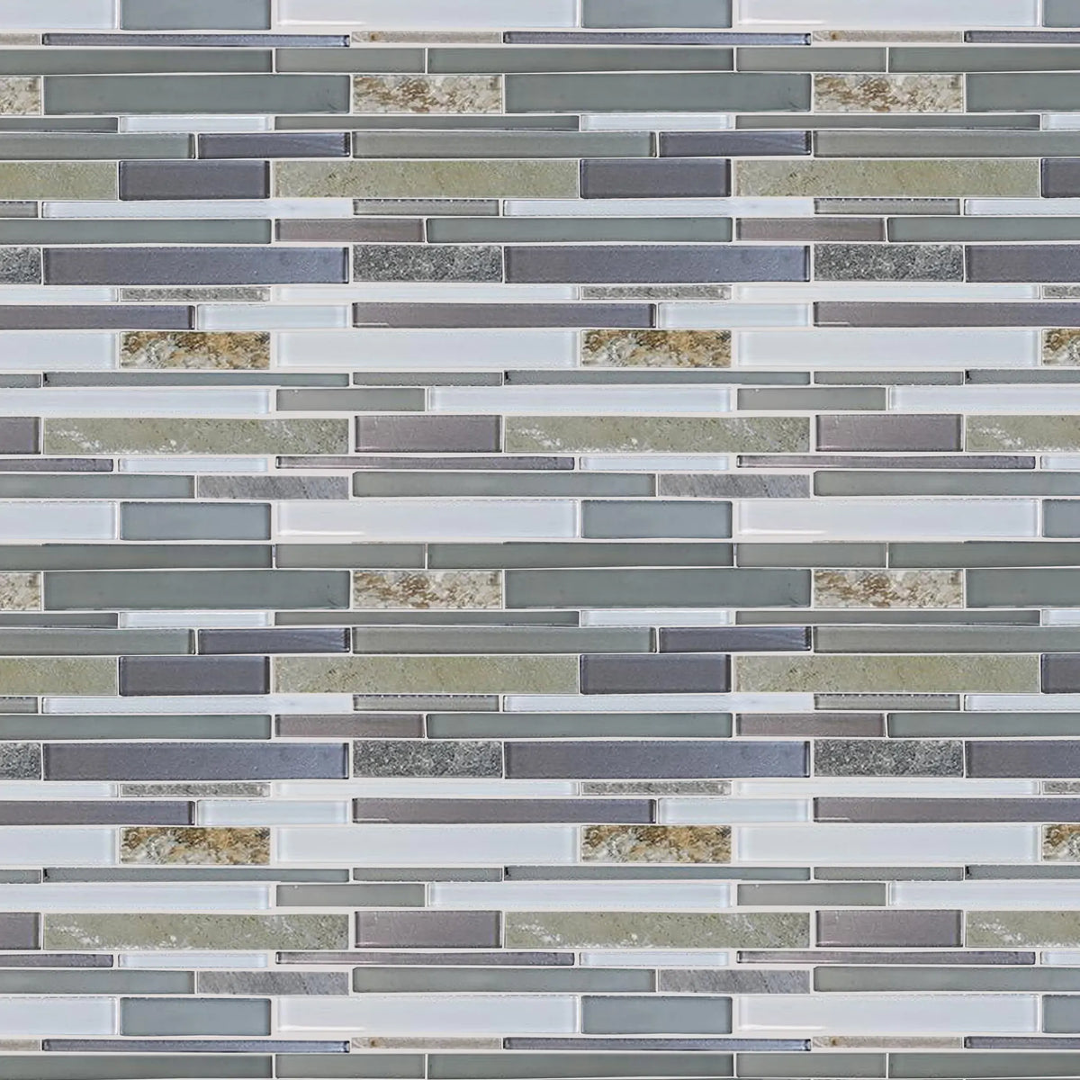Modesto Quartzet & Glass Mix Random Strip Glass Mosaic Wall Tile - Sample (Product Shown is Full Size)