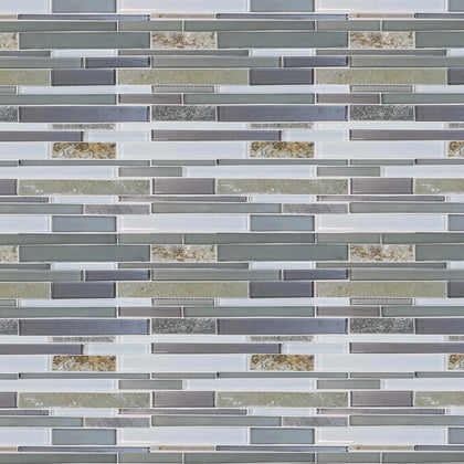 Modesto Quartzet & Glass Mix Random Strip 12-in x 13-in Glass Mosaic Wall Tile( 10 sq. ft. /Box )