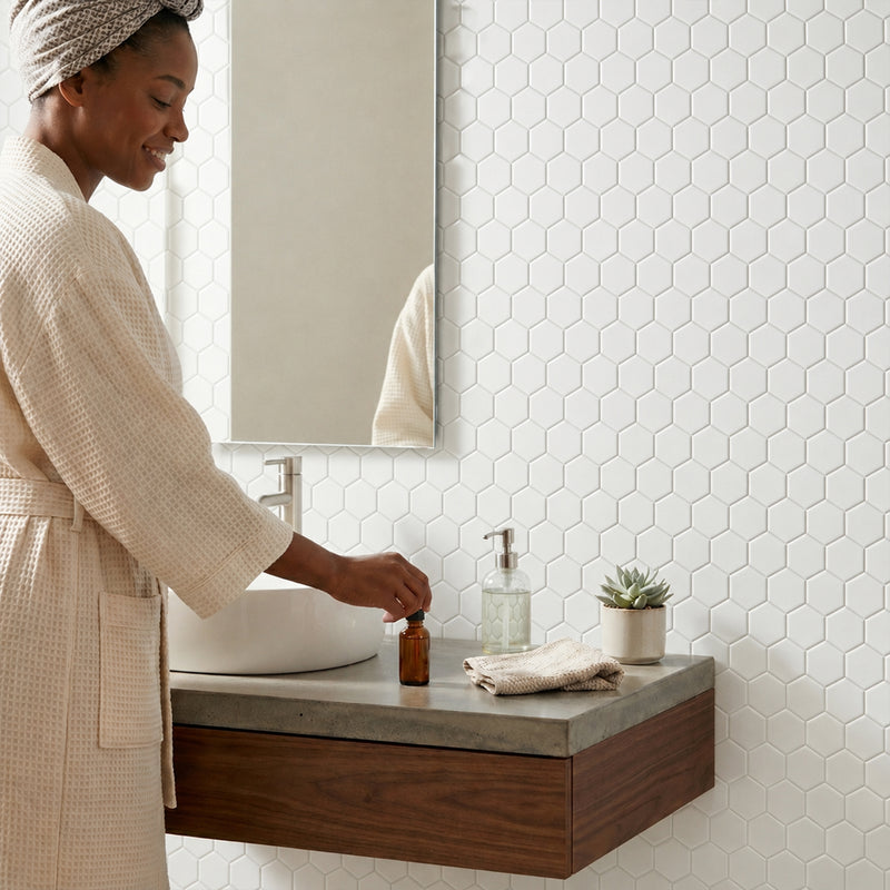 White - 2-in Hexagon 12-in x 12-in Matte Porcelain Mosaic Floor and Wall Tile( 20 sq. ft. /Box )