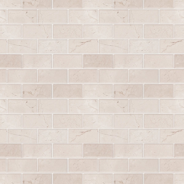 Cream Marfil Bevel Brick 12-in x 12-in Polished Marble Mosaic Wall Tile( 5 sq. ft. /Box )