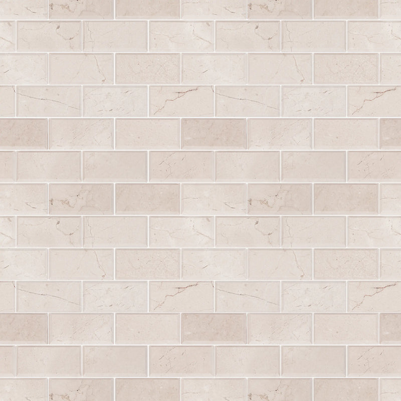 Cream Marfil Bevel Brick Polished Marble Mosaic Wall Tile - Sample (Product Shown is Full Size)