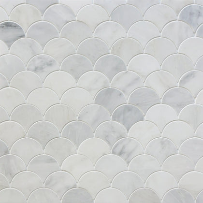 12-in x 12-in Polished Oriental White Shell Marble Mosaic Wall Tile( 5 sq. ft. /Box )