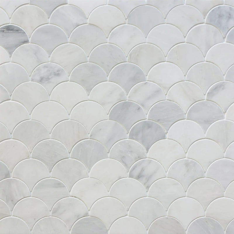 12-in x 12-in Polished Oriental White Shell Marble Mosaic Wall Tile( 5 sq. ft. /Box )