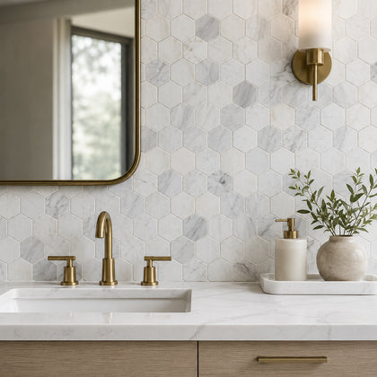 3-in Oriental White Hexagon 12-in x 11-in Polished Marble Mosaic Floor and Wall Tile( 4.15 sq. ft. /Box )