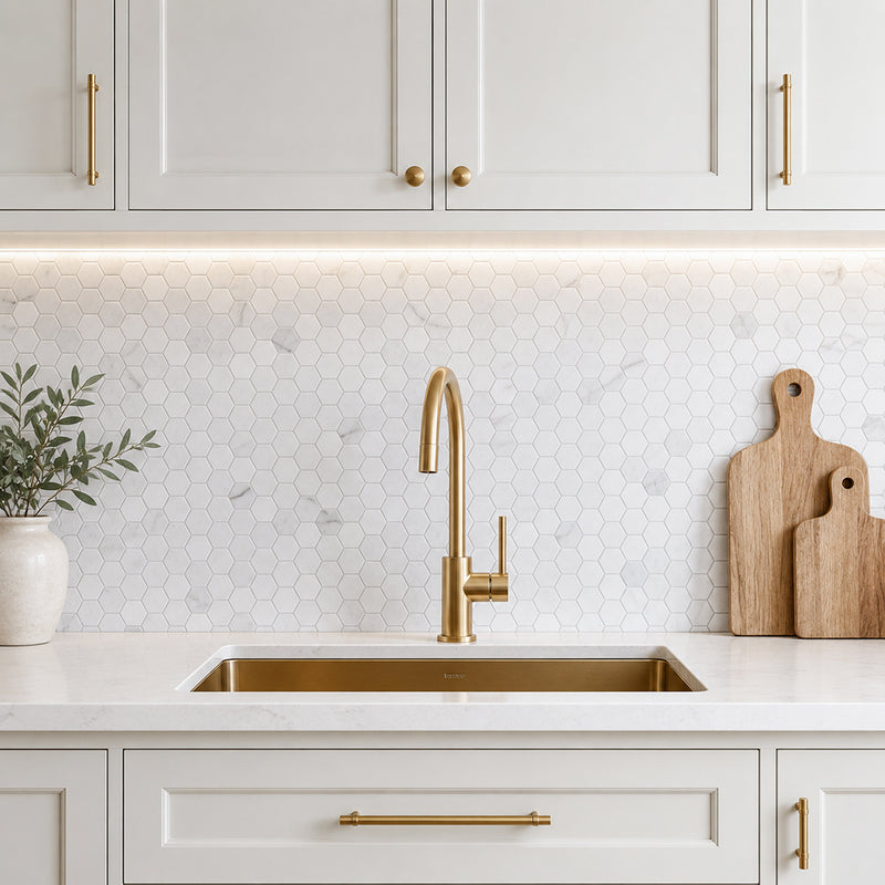 1-in Oriental White Hexagon 12-in x 11-in Polished Marble Mosaic Floor and Wall Tile( 4.6 sq. ft. /Box )