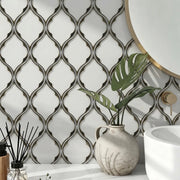 Feathered Lantern Pattern with Silver Trim 12-in x 10-in Glass Mosaic Wall Tile( 8.3 sq. ft. /Box )