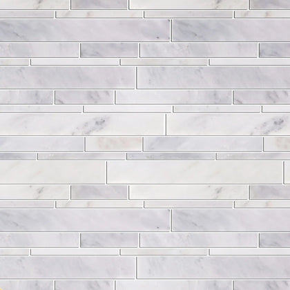 Oriental White Random Strip 12-1/2-in x 12-in Polished Marble Mosaic Wall Tile( 5.2 sq. ft. /Box )