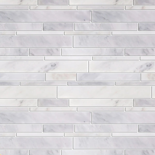 Oriental White Random Strip 12-1/2-in x 12-in Polished Marble Mosaic Wall Tile( 5.2 sq. ft. /Box )