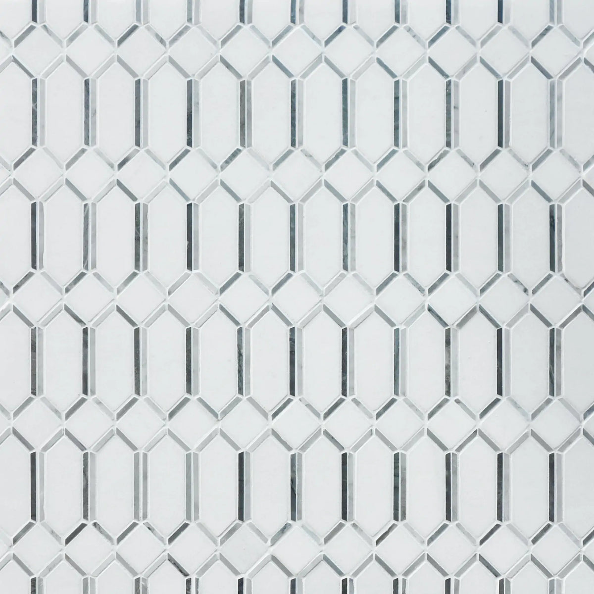 15-in x 12-in Elongated Hexagon Diamond White & Gray  Marble Mosaic  Wall Tile( 6.25 sq. ft. /Box )