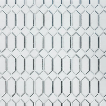 15-in x 12-in Elongated Hexagon Diamond White & Gray  Marble Mosaic  Wall Tile( 6.25 sq. ft. /Box )