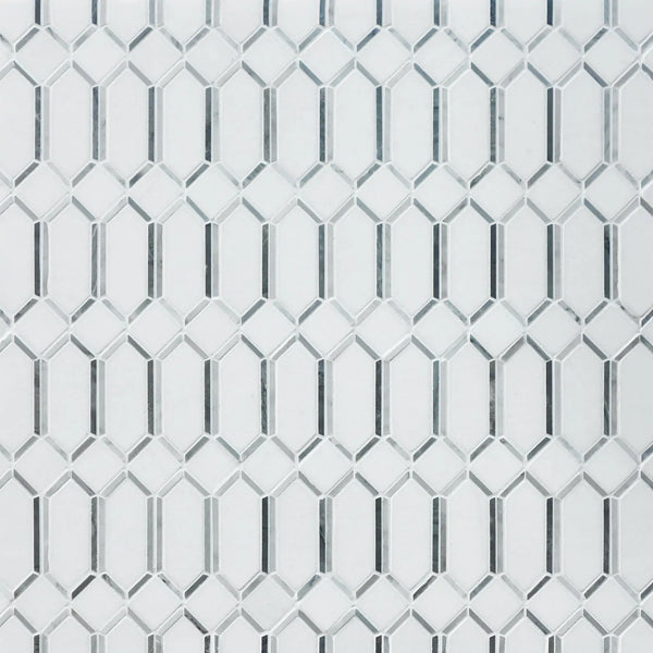 15-in x 12-in Elongated Hexagon Diamond White & Gray  Marble Mosaic  Wall Tile( 6.25 sq. ft. /Box )