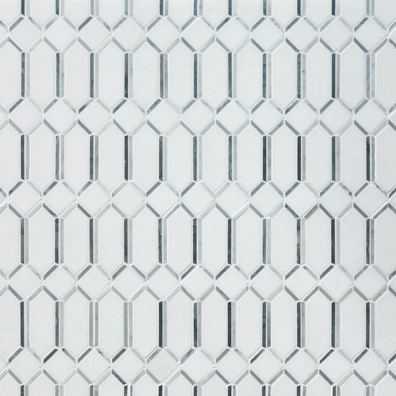 15-in x 12-in Elongated Hexagon Diamond White & Gray  Marble Mosaic  Wall Tile( 6.25 sq. ft. /Box )