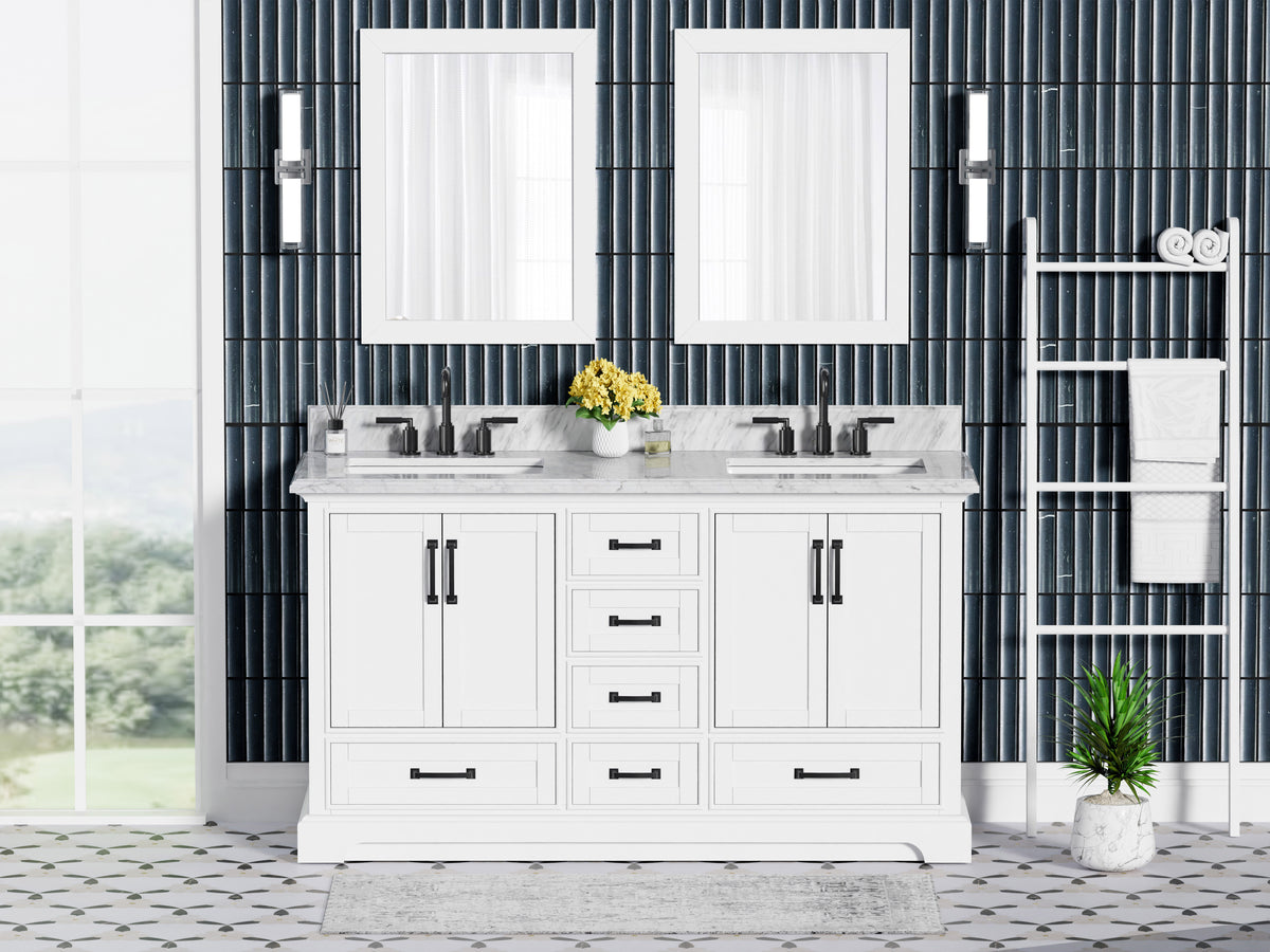 Rhoda 60" Vanity Set with Luxurious Carrara Marble Top