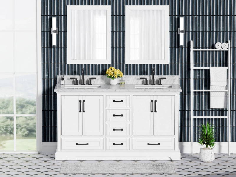 Rhoda 60" Vanity Set with Luxurious Carrara Marble Top