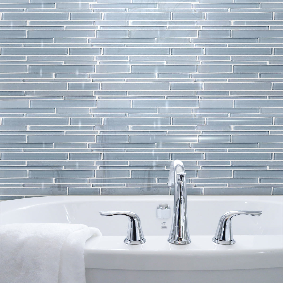 Azure Random Strip Glass Mix Mosaic Wall Tile - Sample (Product Shown is Full Size)