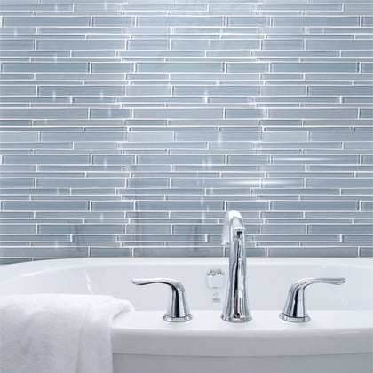 Azure Random Strip 12-in x 12-in Glass Mix Mosaic Wall Tile( 10 sq. ft. /Box )