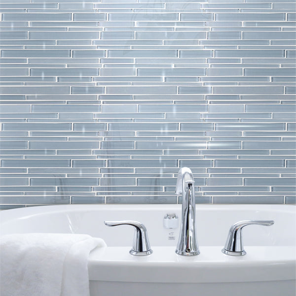 Azure Random Strip Glass Mix Mosaic Wall Tile - Sample (Product Shown is Full Size)