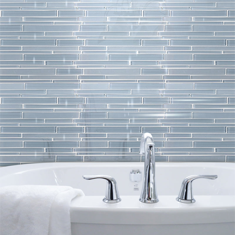 Azure Random Strip Glass Mix Mosaic Wall Tile - Sample (Product Shown is Full Size)