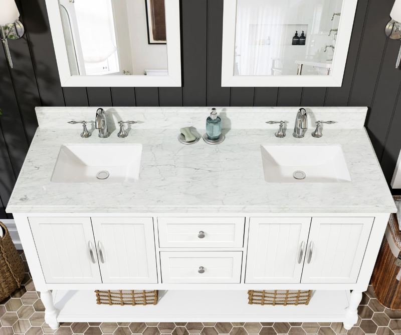60" Elizabeth Vanity Set with Carrara Marble Top