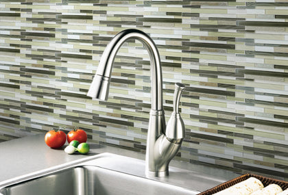 Stone & Glass Mixed Color Random Strip 12-in x 12-in Glass Mosaic Wall Tile( 10 sq. ft. /Box )