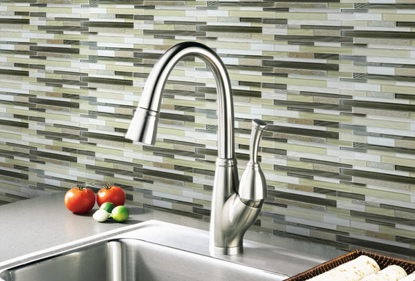 Stone & Glass Mixed Color Random Strip 12-in x 12-in Glass Mosaic Wall Tile( 10 sq. ft. /Box )