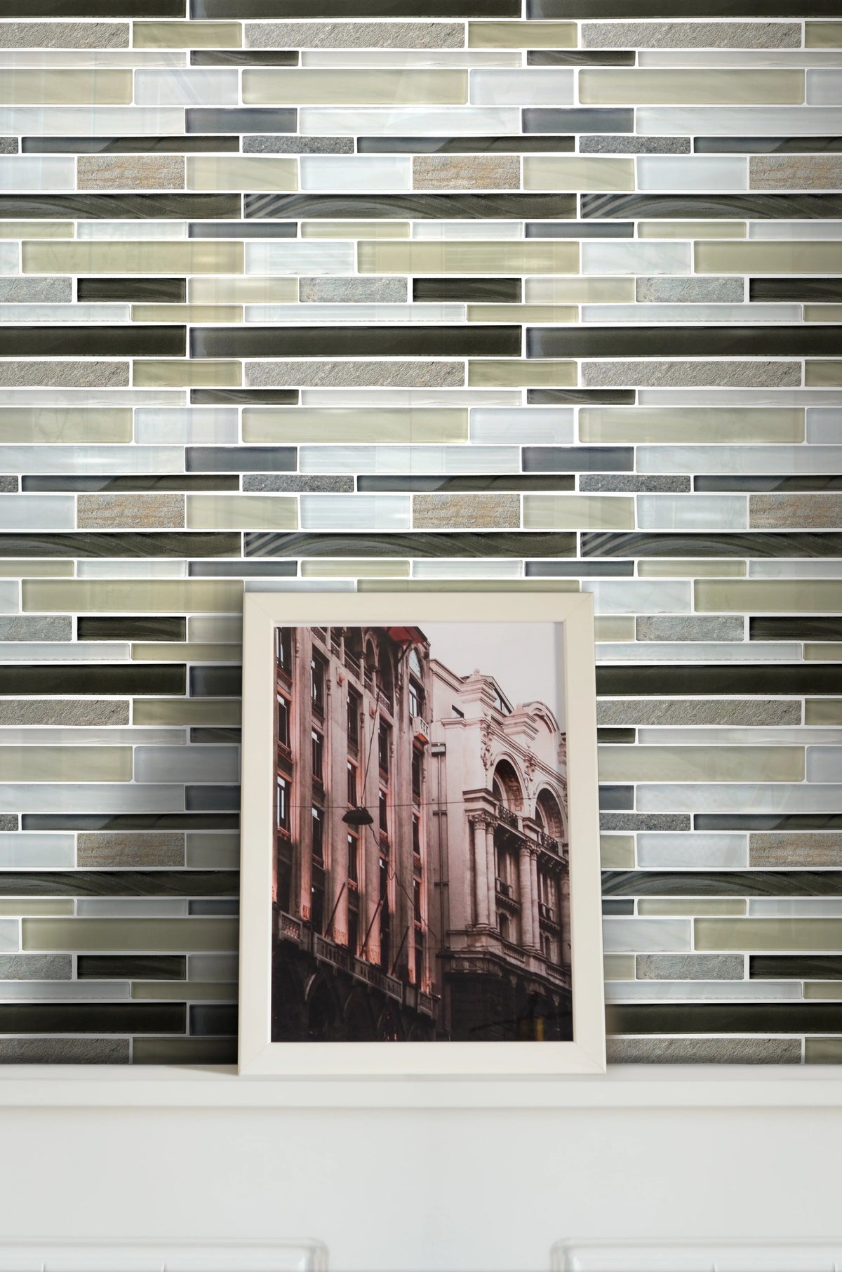 Stone & Glass Mixed Color Random Strip 12-in x 12-in Glass Mosaic Wall Tile( 10 sq. ft. /Box )
