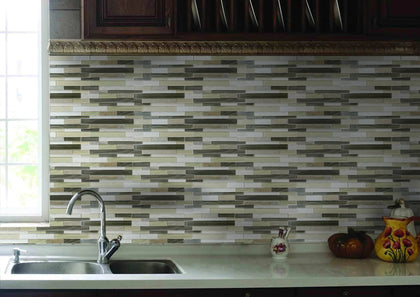 Stone & Glass Mixed Color Random Strip 12-in x 12-in Glass Mosaic Wall Tile( 10 sq. ft. /Box )