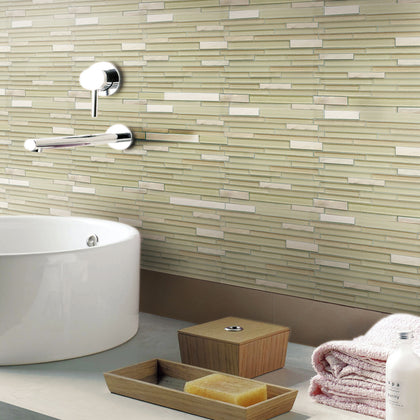 Glass & Metal Mix Random Strip 12-in x 12-in Glass Mosaic Wall Tile( 10 sq. ft. /Box )