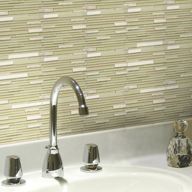 Glass & Metal Mix Random Strip 12-in x 12-in Glass Mosaic Wall Tile( 10 sq. ft. /Box )
