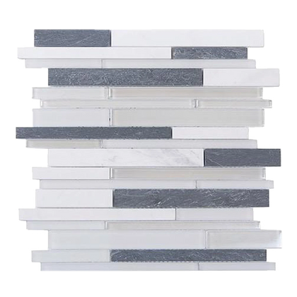 Iron Staircase Marble Slate & Glass Random Strips 12-in x 12-in Glass Mosaic Wall Tile( 10 sq. ft. /Box )