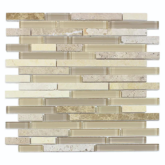 Sandy Dune Marble & Glass Random Strip 12-in x 12-in Glass Mosaic Wall Tile( 10 sq. ft. /Box )