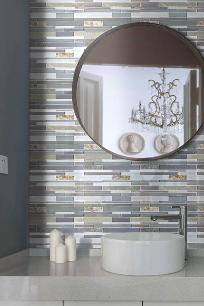 Modesto Quartzet & Glass Mix Random Strip 12-in x 13-in Glass Mosaic Wall Tile( 10 sq. ft. /Box )