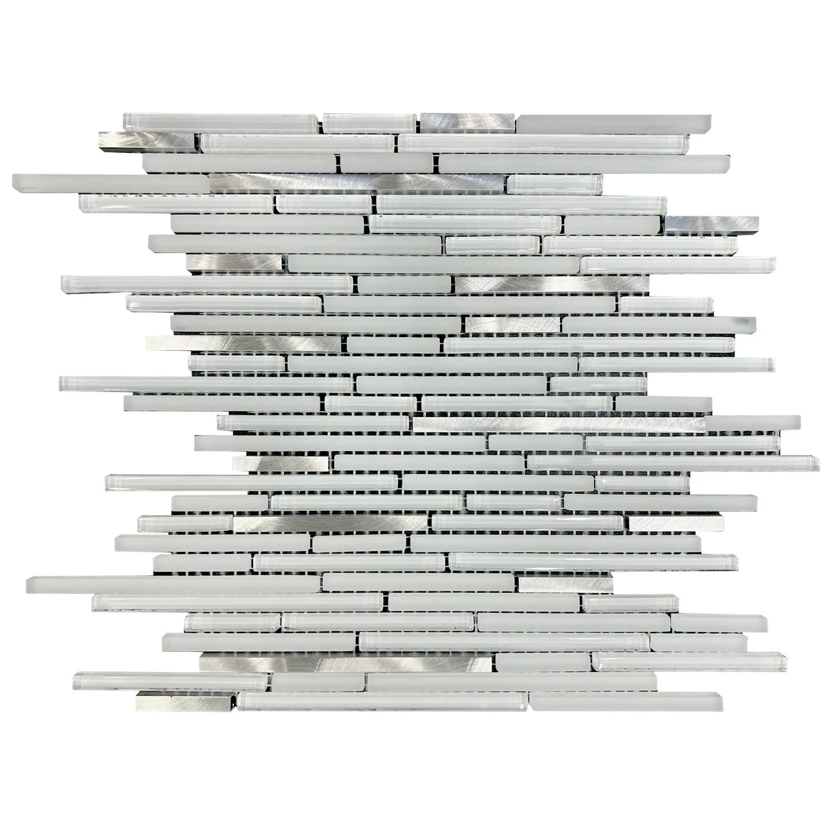 White Shadow Glass Mix Thin Strip 12-in x 12-in Glass Mosaic Wall Tile( 10 sq. ft. /Box )