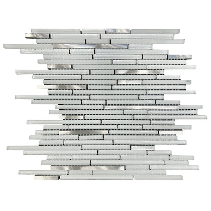 White Shadow Glass Mix Thin Strip 12-in x 12-in Glass Mosaic Wall Tile( 10 sq. ft. /Box )