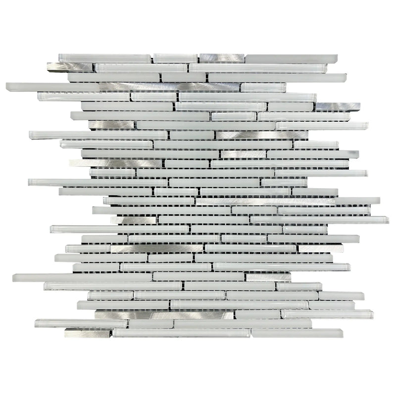 White Shadow Glass Mix Thin Strip 12-in x 12-in Glass Mosaic Wall Tile( 10 sq. ft. /Box )