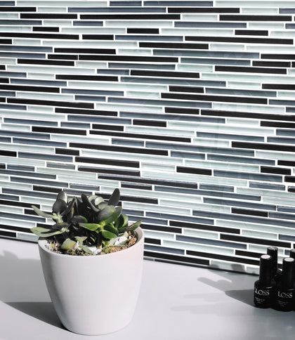 Gray Shadow Random Thin Strip 12-in x 12-in Glass Mosaic Wall Tile( 10 sq. ft. /Box )