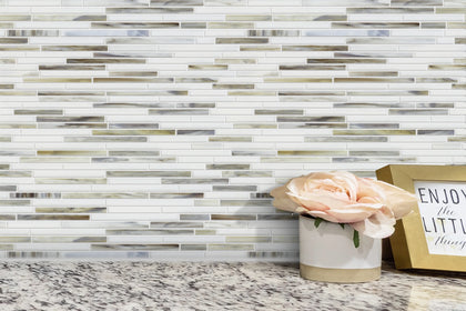 Silver Weave Random Strip Glass Mix Glass Mosaic Wall Tile - Sample (Product Shown is Full Size)