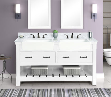 Farmington 60" Open Shelf Vanity Set with Premium Carrara Marble Top