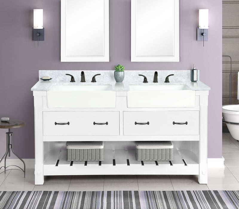 Farmington 60" Open Shelf Vanity Set with Premium Carrara Marble Top