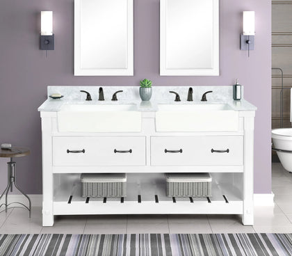 Farmington 60" Open Shelf Vanity Set with Premium Carrara Marble Top