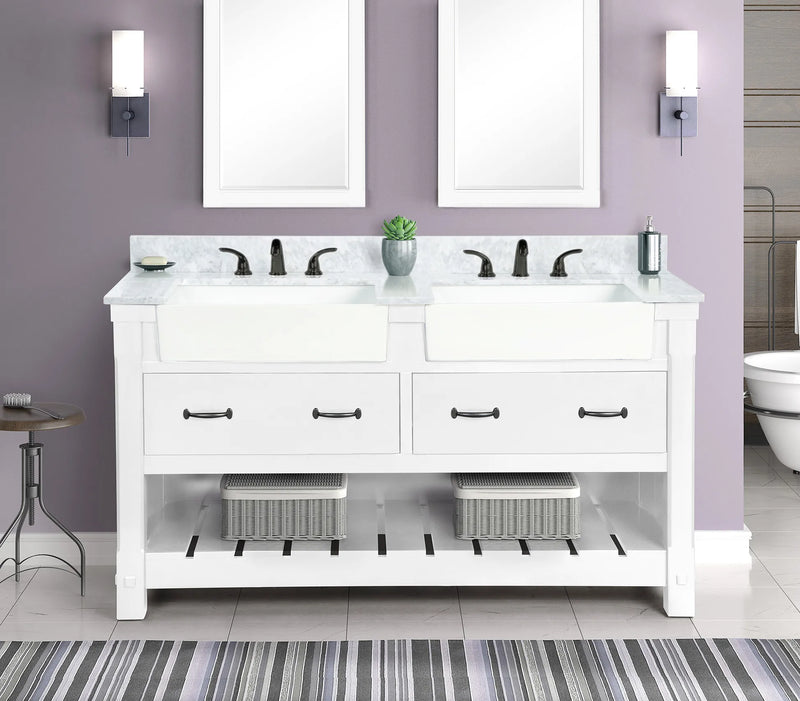Farmington 60" Open Shelf Vanity Set with Premium Carrara Marble Top