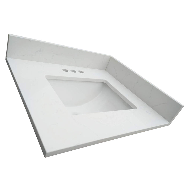 25" Carrara quartz vanity top with sink featuring a sleek, modern design and elegant white finish.