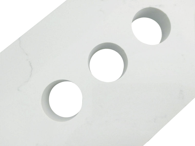 Carrara quartz vanity top with sink featuring three round sink cutouts for a sleek bathroom look.