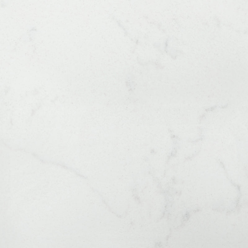 Carrara quartz vanity top with sink surface showcasing a luxurious white finish and subtle gray veining.