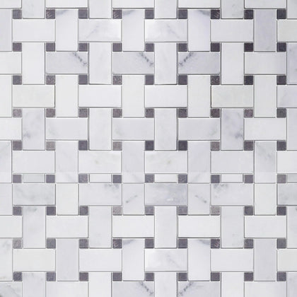 Oriental White + Gray Lady 12-in x 12-in Polished Basketweave Marble Mosaic Floor and Wall Tile( 5 sq. ft. /Box )