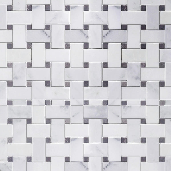 Oriental White + Gray Lady 12-in x 12-in Polished Basketweave Marble Mosaic Floor and Wall Tile( 5 sq. ft. /Box )