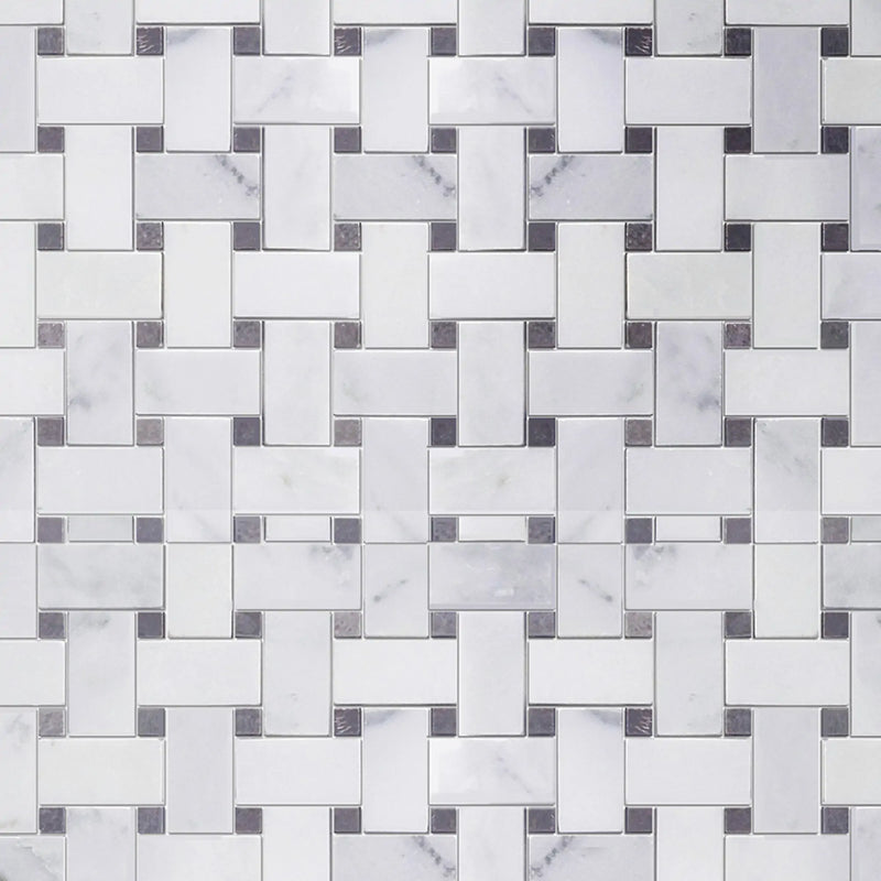 Oriental White + Gray Lady 12-in x 12-in Polished Basketweave Marble Mosaic Floor and Wall Tile( 5 sq. ft. /Box )