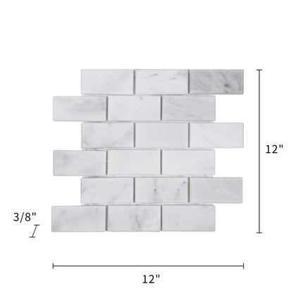 Bevel Brick Oriental White 12-in x 12-in Polished Marble Mosaic Wall Tile( 5 sq. ft. /Box )