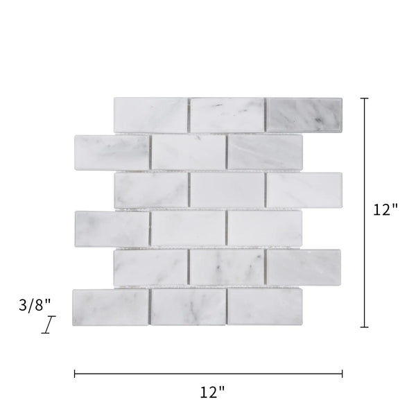 Bevel Brick Oriental White 12-in x 12-in Polished Marble Mosaic Wall Tile( 5 sq. ft. /Box )