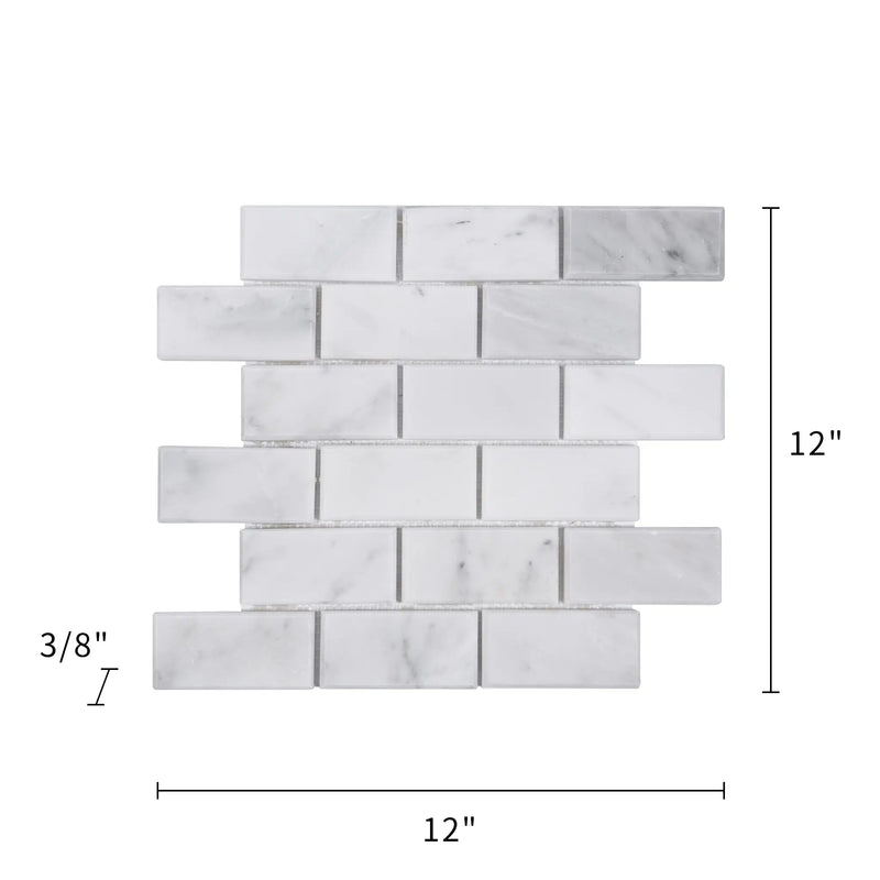Bevel Brick Oriental White 12-in x 12-in Polished Marble Mosaic Wall Tile( 5 sq. ft. /Box )